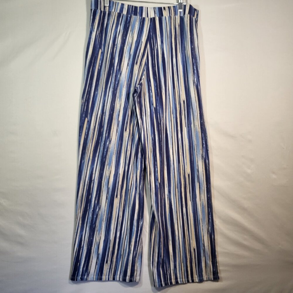 d&co Denim & Company Beach Woman's Lounge Pants Size LT Blue/White/Beige Stripes - Picture 5 of 8